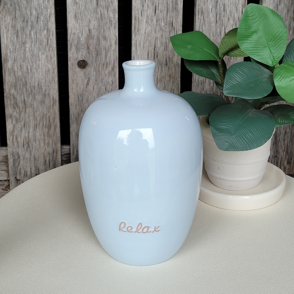 Grasslands Road Blue Ceramic Bud Vase with 'Relax' Inscription - Picture 6 of 8